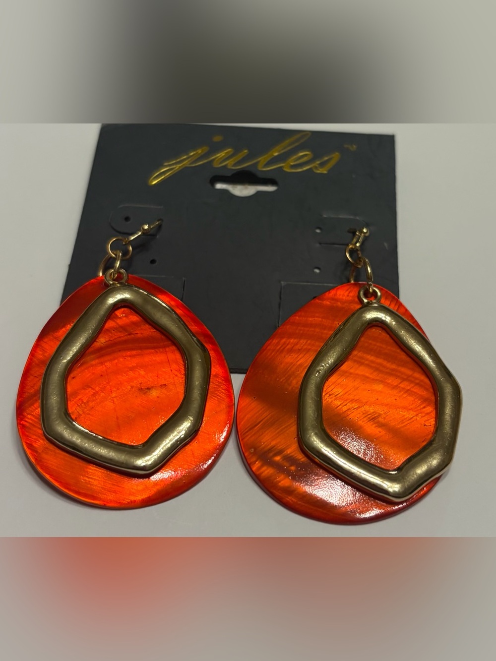 jules Orange Geometric Drop Earrings NWT